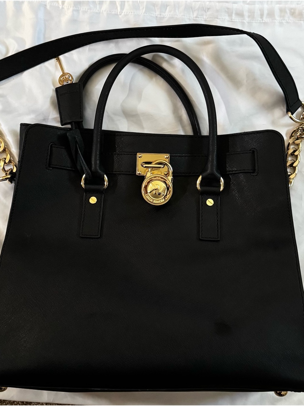 Michael Kors Black Saffiano Leather Large Satchel with Gold Hardware